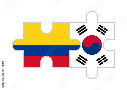 puzzle pieces of colombia and south korea flags. vector illustration isolated on white background