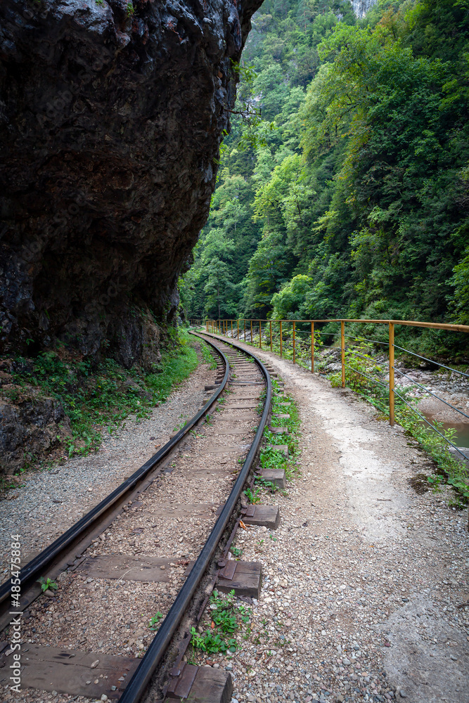 Railroad in the Guam Gorge. Republic of Adygea . Russia. Railroad in the Guam Gorge. Republic of Adygea . Russia.