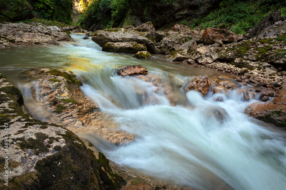 Naklejka premium Mountain river in the Guam Gorge. Republic of Adygea. Russia.