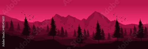 night scene mountain landscape flat design vector illustration for wallpaper, background, backdrop design, and design template