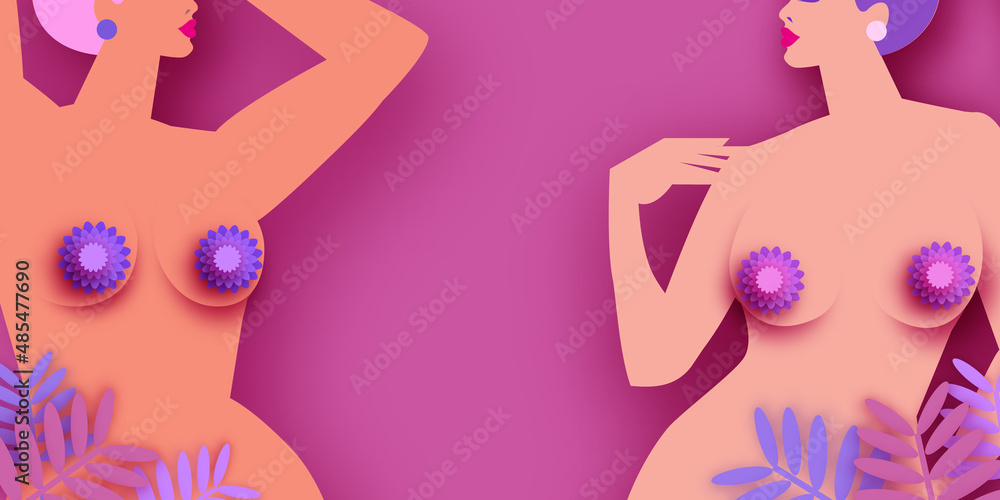 Female silhouette with flowers. Naked dancing woman. Happy Women's day. Happy Mother's Day. Venera, Venus female concept paper cut style. Health care. Body positive. Violet, Purple,Pink. Female silhouette with flowers. Naked dancing woman. Happy Women's day. Happy Mother's Day. Venera, Venus female concept paper cut style. Health care. Body positive. Violet, Purple,Pink.
