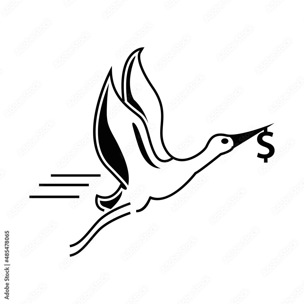Obraz premium Egrets fly with dollars. Vector Illustration on white background.