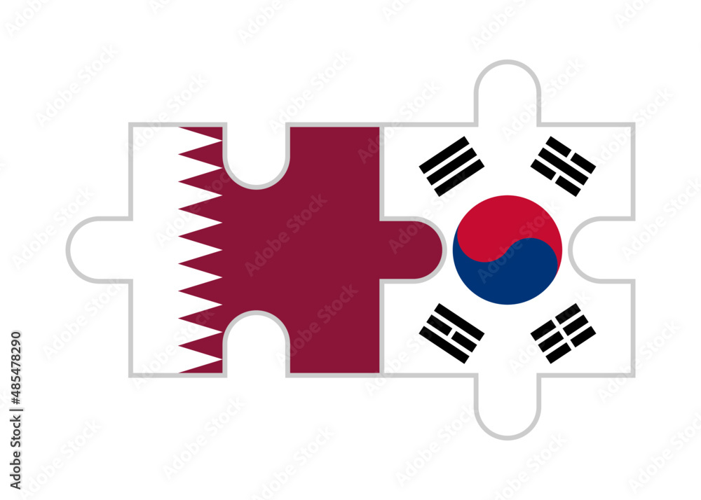 puzzle pieces of qatar and south korea flags. vector illustration isolated on white background puzzle pieces of qatar and south korea flags. vector illustration isolated on white background