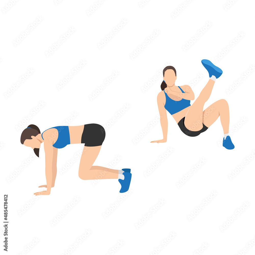 Woman doing Breakdancer kick exercise. Flat vector illustration isolated on white background Woman doing Breakdancer kick exercise. Flat vector illustration isolated on white background