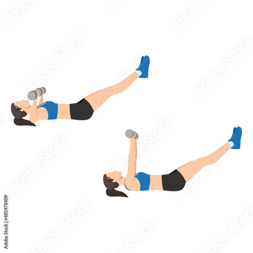 Woman doing Chest press with legs extended exercise. Flat vector illustration isolated on white background
