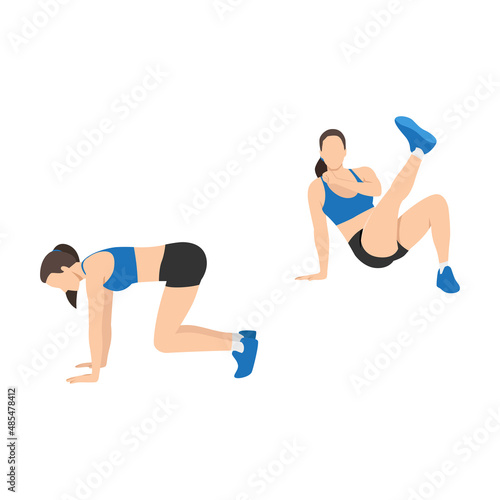 Woman doing Breakdancer kick exercise. Flat vector illustration isolated on white background