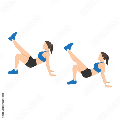 Woman doing Crab kicks exercise. Flat vector illustration isolated on white background