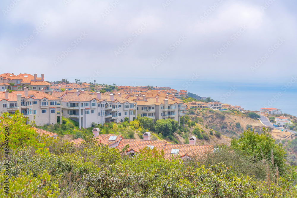 Apartment buildings on top of a mountain in Laguna Niguel in California
