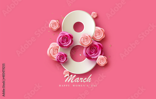 Fototapeta International womens day March 8 with paper cut 3D numbers
