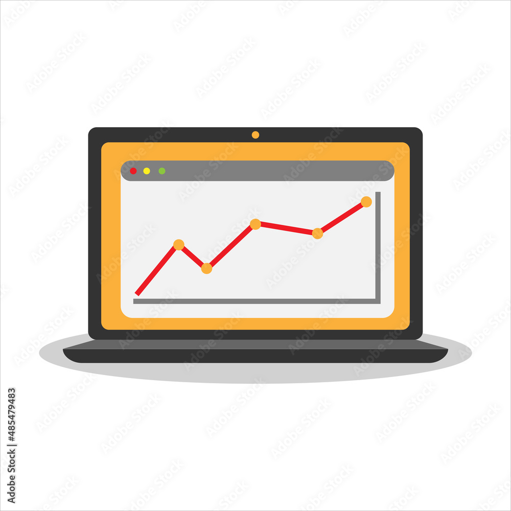 Sales, increase money growth icon, progress marketing. Laptop screen. Cartoon minimal style. Flat vector illustration Sales, increase money growth icon, progress marketing. Laptop screen. Cartoon minimal style. Flat vector illustration