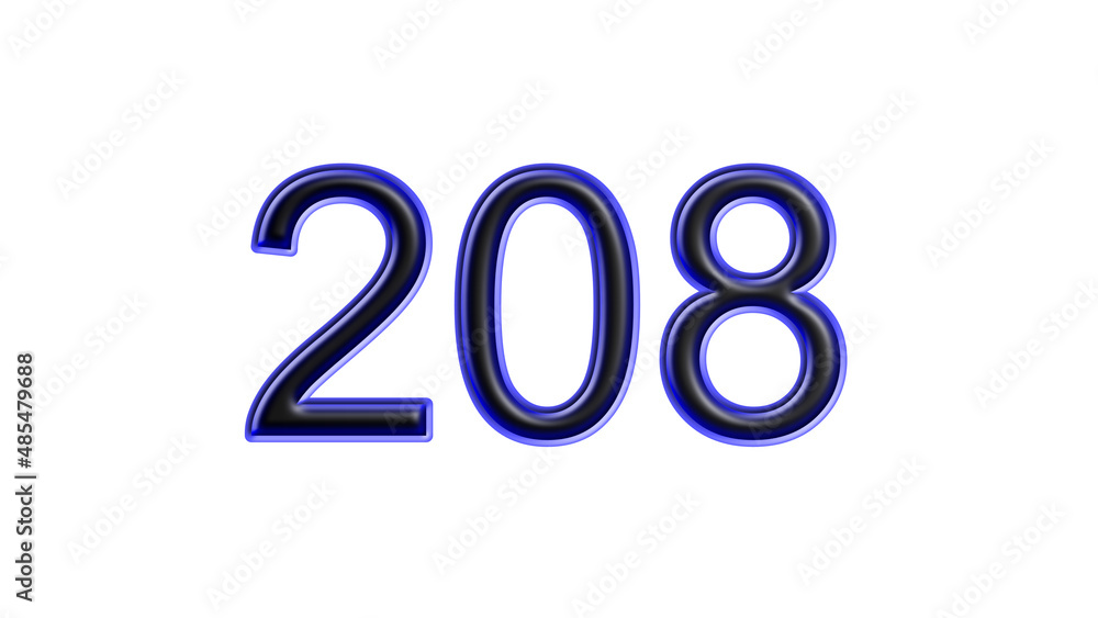 blue 208 number 3d effect white background blue 208 number 3d effect white background