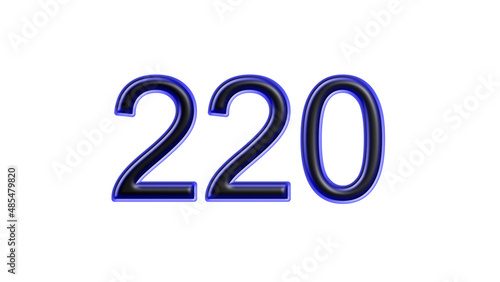 blue 220 number 3d effect white background