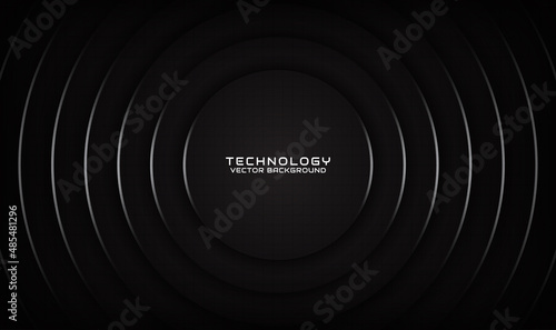 3D black techno abstract background overlap layer on dark space with silver circle curve effect decoration. Graphic design element future style concept for flyer, card, brochure cover, or landing page