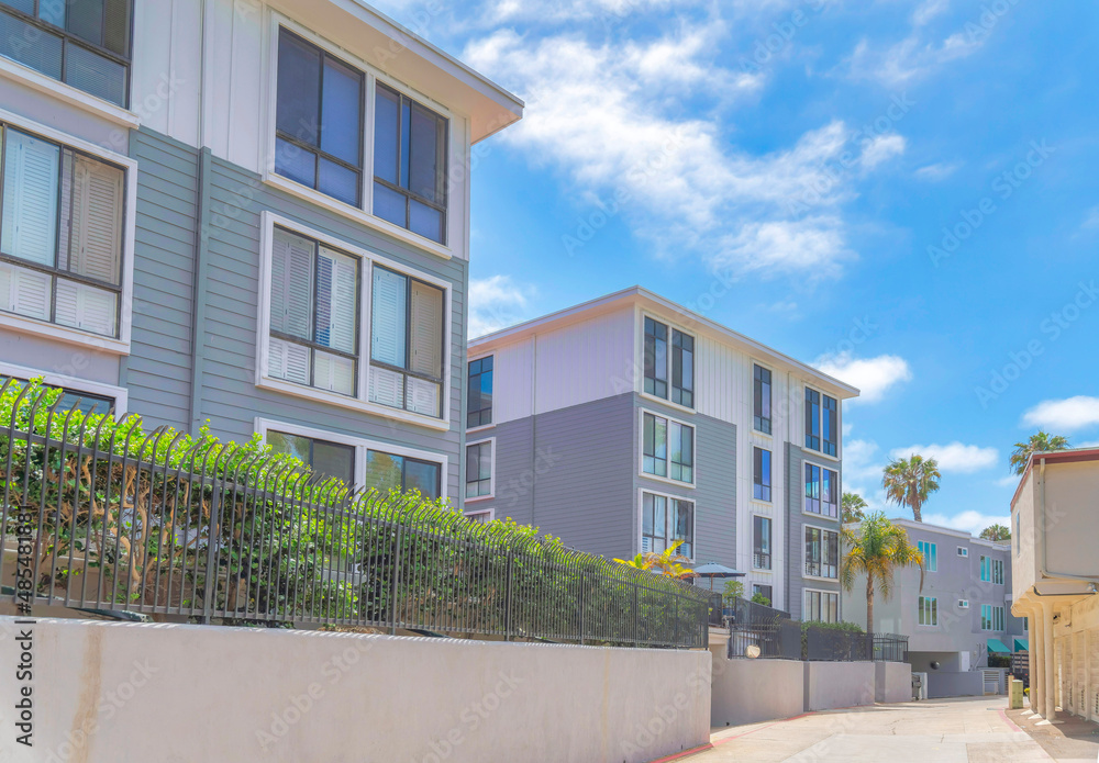 Fenced apartment buildings at La Jolla in San Diego, California