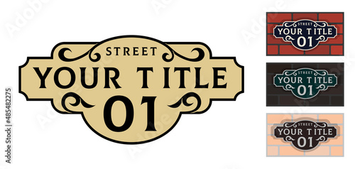 Addressable figured plate with a street number for residential and non-residential premises, houses, shops, cafes. Different colors pattern, isolated vector illustration