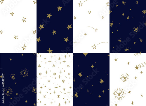 手描き シンプルでかわいい星空のパターン装飾イラストセット 流れ星