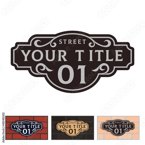 Addressable figured plate with a street number for residential and non-residential premises, houses, shops, cafes. Different colors pattern, isolated vector illustration