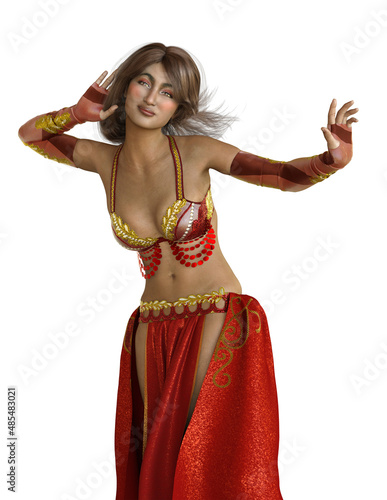 3D Belly dancer girl in red outfit
