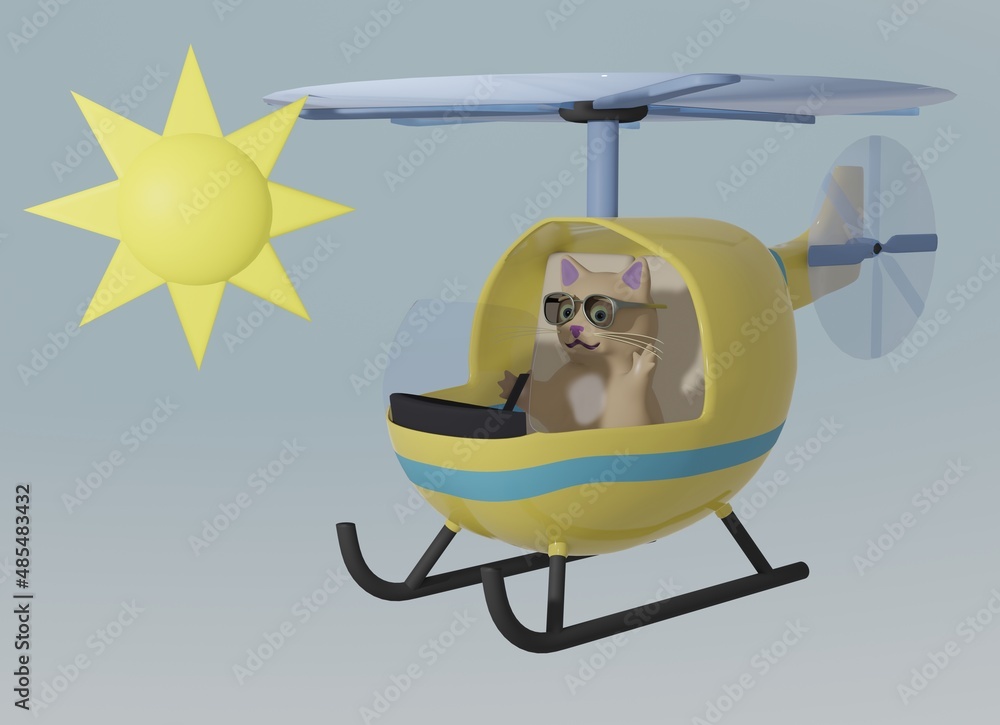 Cat and Helicopter and sunny sky Cat and Helicopter and sunny sky
