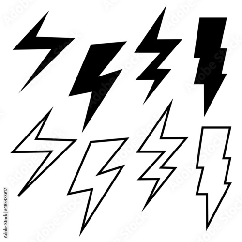 Set of thunder bolt, electric lightning flash in flat design style. isolated on white background. vector illustration