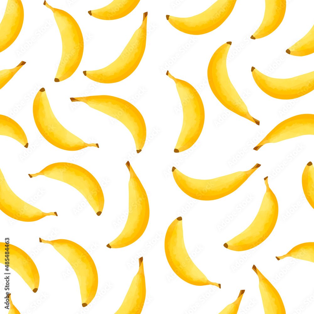 Seamless pattern of yellow bananas. Colorful vector with fresh fruit isolated on white background. 