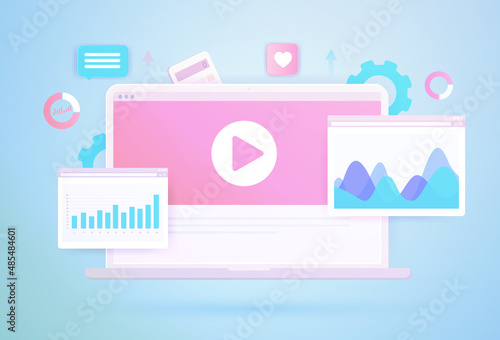 Digital Advertising Analytics concept. Video marketing data business statistics. Online programmatic and native targeting advertising. Inbound digital marketing business promotion video content
