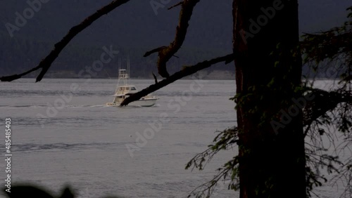 Sailing Ship On Calm River During Sunset In Washington State Park Landon, United States. Medium Shot photo
