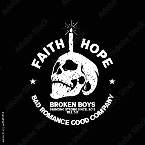 classic vintage candle on skull head vector logo design illustration with typography for your work logo,mascot,merchandise t-shirt,sticker,label design,poster,advertising business,company or brand