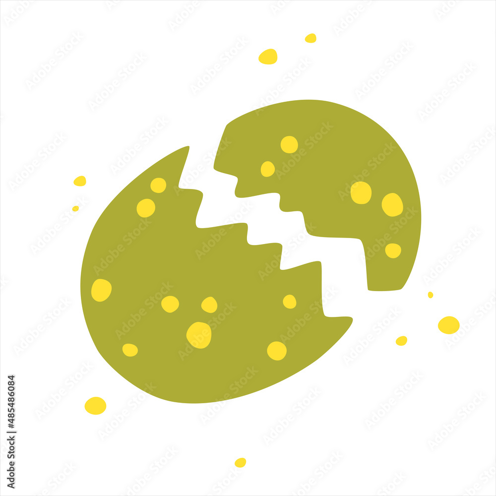 Green broken dinosaur egg. Vector flat illustration Green broken dinosaur egg. Vector flat illustration
