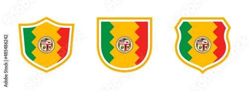 shields icon set with los angeles city flag isolated on white background. vector illustration