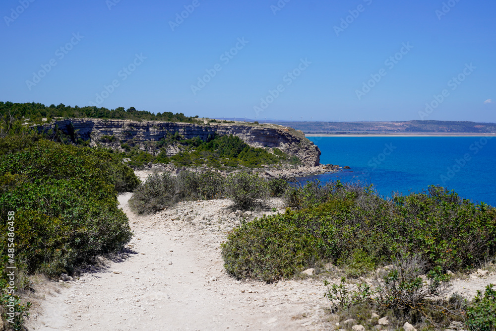 leucate pathway dirt road sea mediterranean natural coast in south france
