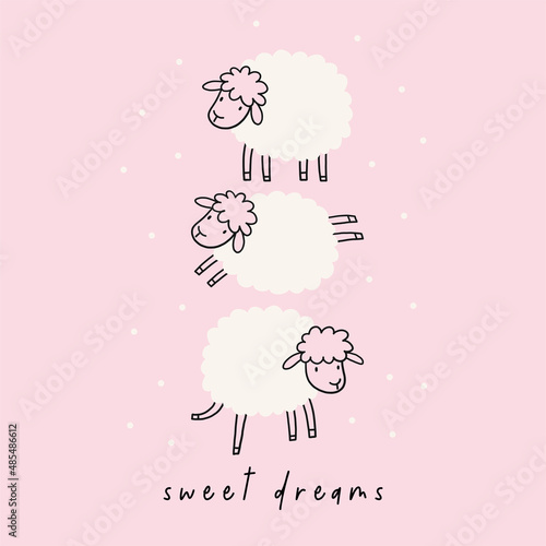 Cute cartoon sheep - vector print. 