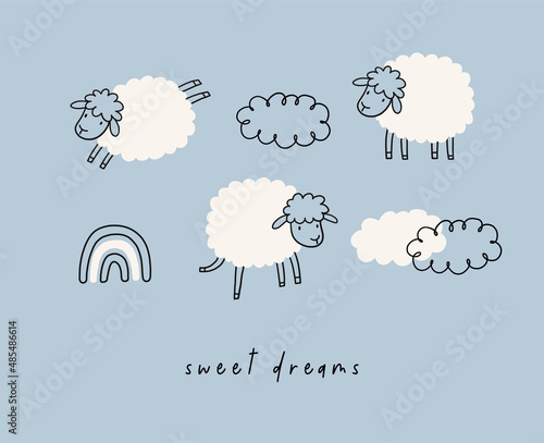 Cute cartoon sheep - vector print.  photo