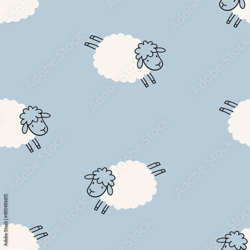 Cute cartoon sheep - vector print. Seamless pattern for baby