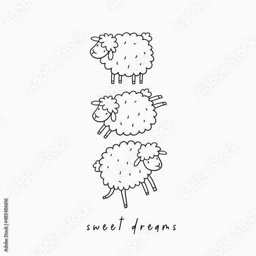 Cute cartoon sheep - vector print. 