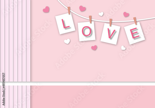 Love sign with many heart and lines on pastel pink background of greeting design for Valentines day or Wedding, Holiday illustration for greeting card, Love concept, paper cut design style.