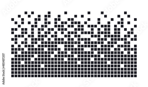 Pixel disintegration background. Decay effect. Dispersed dotted pattern. Concept of disintegration. Abstract pixel mosaic texture with simple square particles. Vector illustration on white background.