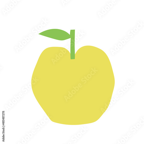 Yellow apple. Cutouts fruit. Shape colored cardboard or paper. Funny childish applique