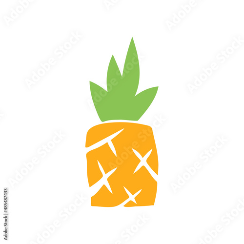 Pineapple. Cutouts fruit. Shape colored cardboard or paper. Funny childish applique