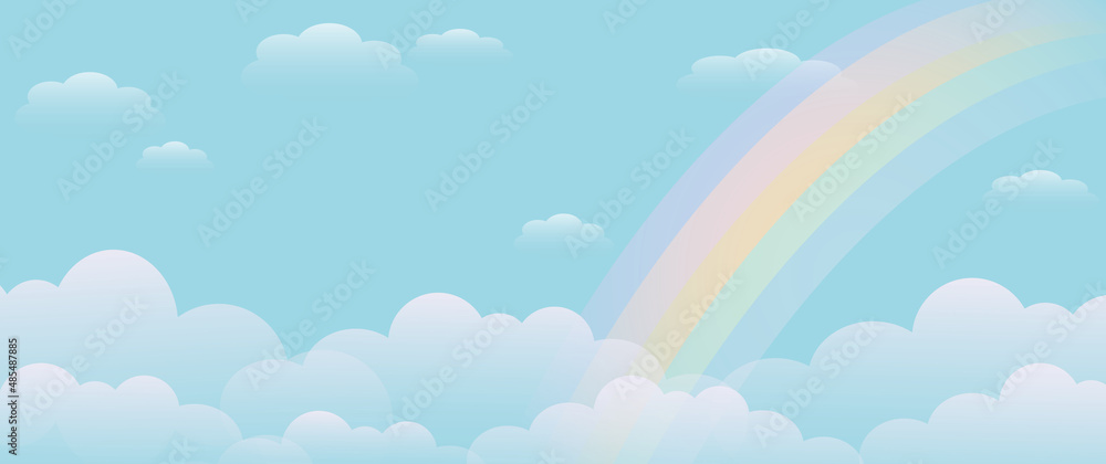Clouds with rainbow on blue sky background, Nature and environment concept, space for the text, illustration design style. Clouds with rainbow on blue sky background, Nature and environment concept, space for the text, illustration design style.