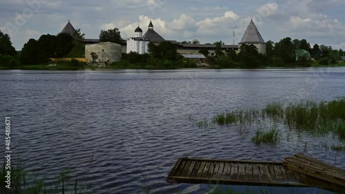 Staraya Ladoga fortress on the Volkhov River, Leningrad region, Russia, timelapse 4k photo