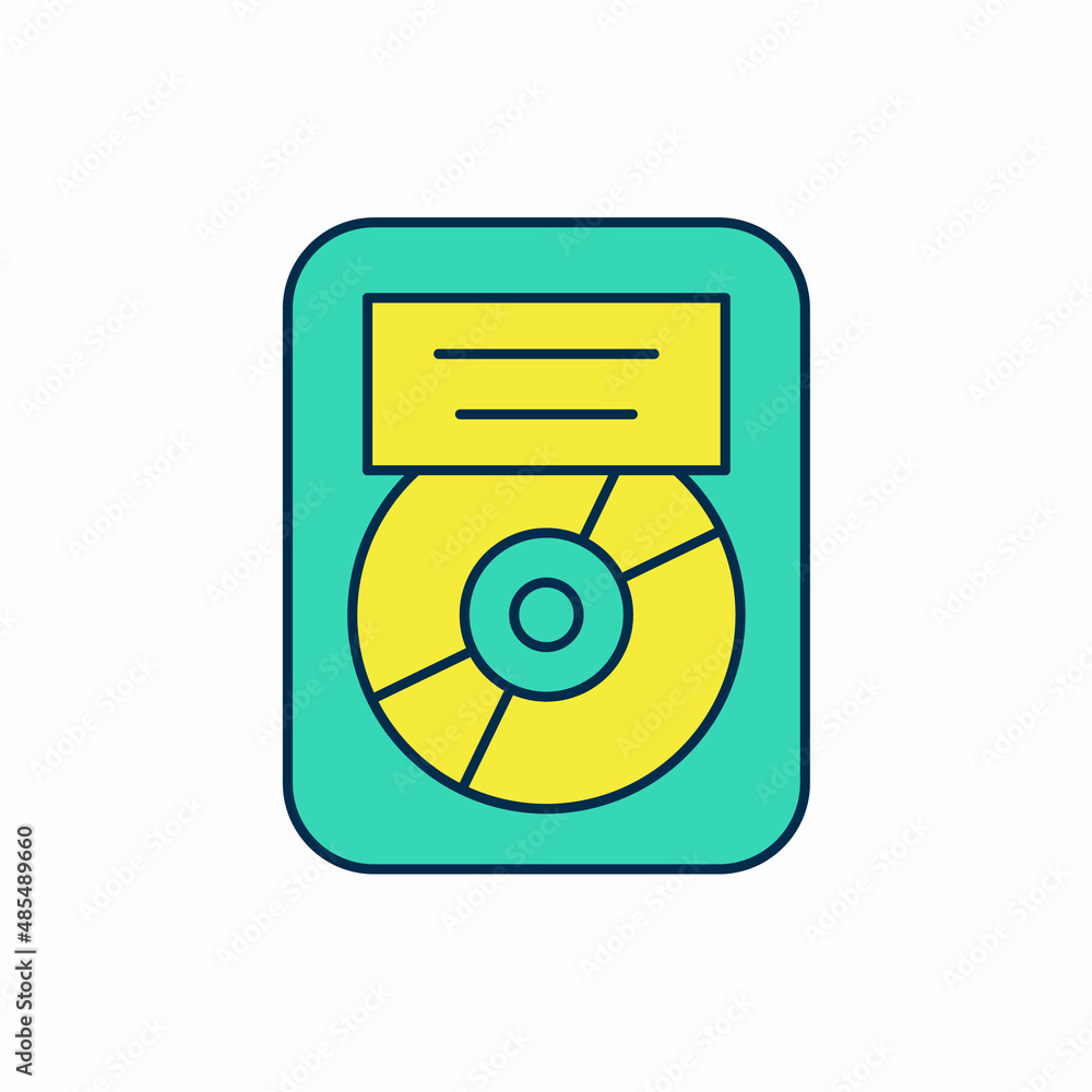 Filled outline CD disk award in frame icon isolated on white background. Modern ceremony. Best seller. Musical trophy. Vector Filled outline CD disk award in frame icon isolated on white background. Modern ceremony. Best seller. Musical trophy. Vector