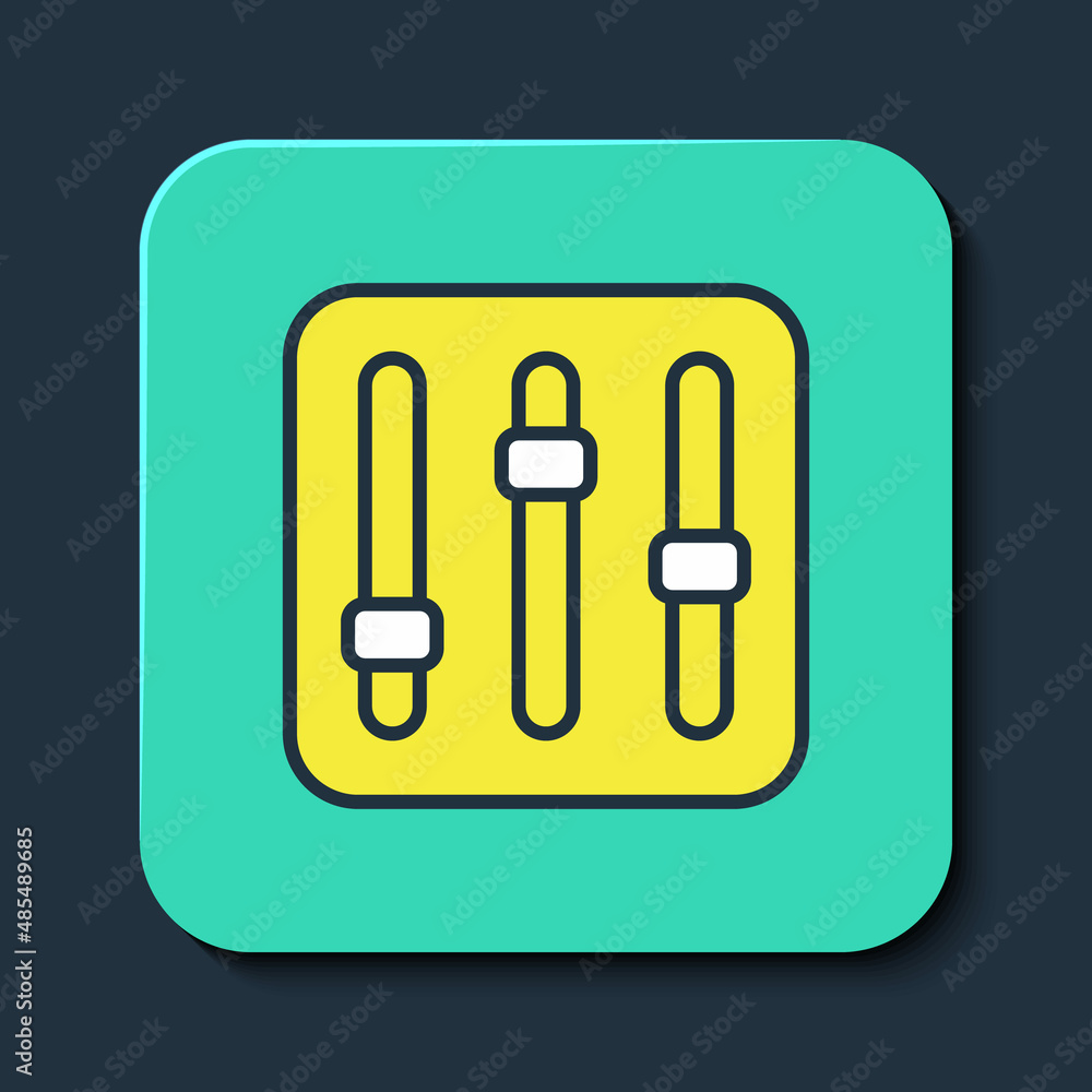 Filled outline Sound mixer controller icon isolated on blue background. Dj equipment slider buttons. Mixing console. Turquoise square button. Vector Filled outline Sound mixer controller icon isolated on blue background. Dj equipment slider buttons. Mixing console. Turquoise square button. Vector