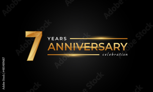 7 Year Anniversary Celebration with Shiny Golden and Silver Color for Celebration Event, Wedding, Greeting card, and Invitation Isolated on Black Background