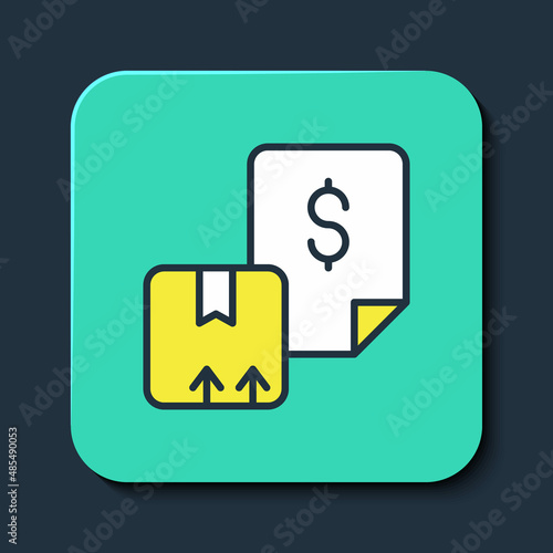 Filled outline Waybill icon isolated on blue background. Turquoise square button. Vector