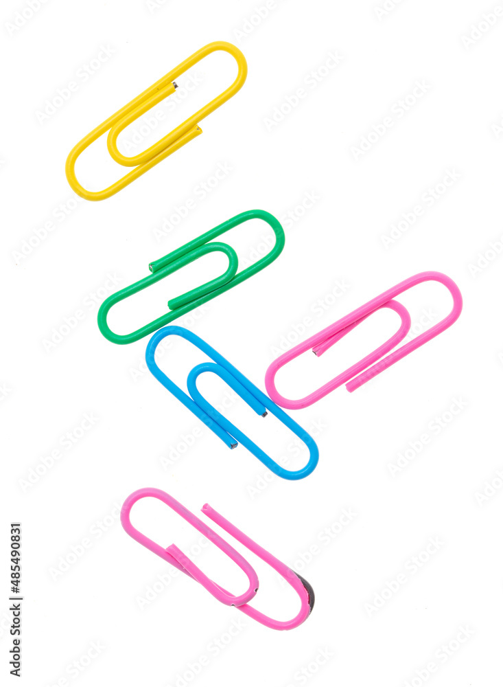 Multi-colored paper clips isolated on a white