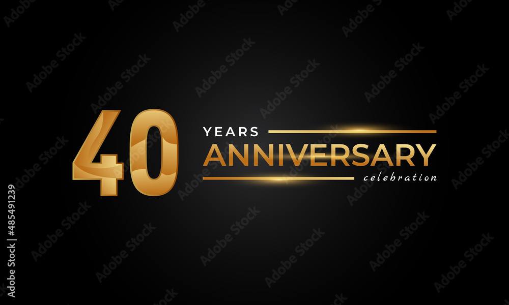 40 Year Anniversary Celebration with Shiny Golden and Silver Color for Celebration Event, Wedding, Greeting card, and Invitation Isolated on Black Background