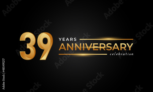 39 Year Anniversary Celebration with Shiny Golden and Silver Color for Celebration Event, Wedding, Greeting card, and Invitation Isolated on Black Background