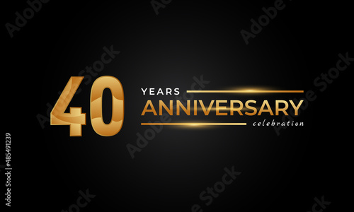 40 Year Anniversary Celebration with Shiny Golden and Silver Color for Celebration Event, Wedding, Greeting card, and Invitation Isolated on Black Background