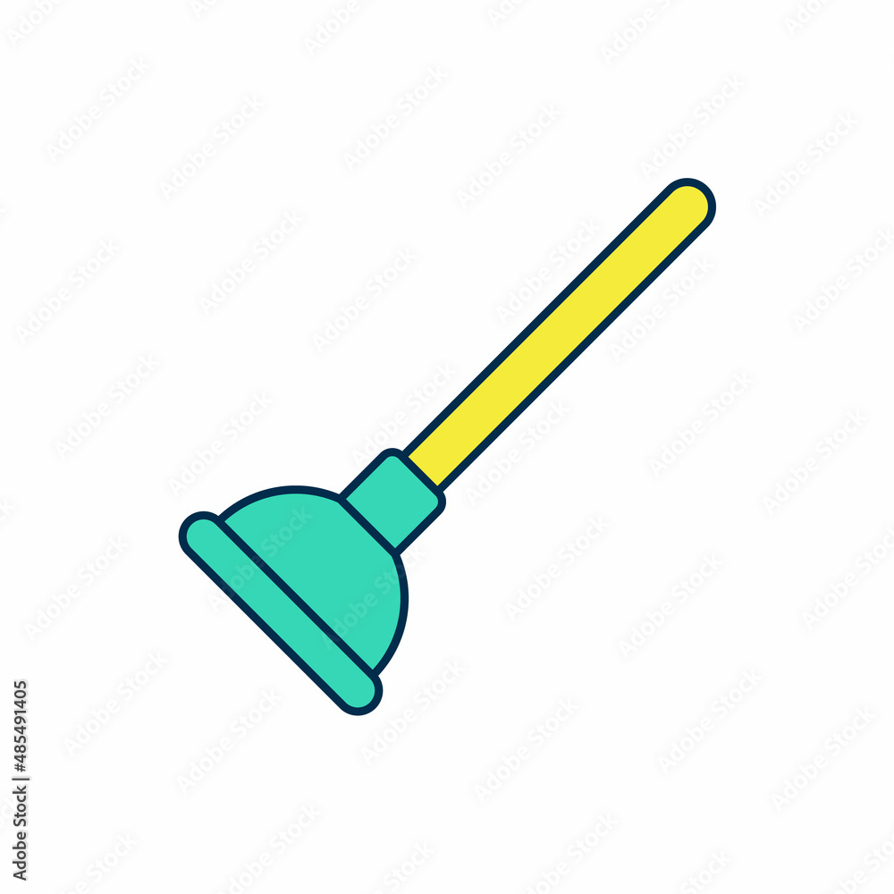 Filled outline Rubber plunger with wooden handle for pipe cleaning icon isolated on white background. Toilet plunger. Vector Filled outline Rubber plunger with wooden handle for pipe cleaning icon isolated on white background. Toilet plunger. Vector